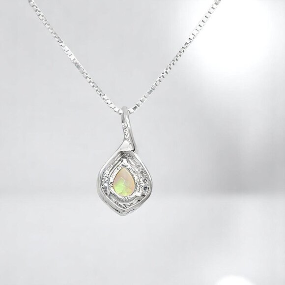 Pear-Shaped Opal and Diamond Pendant in 925 Sterling Silver - Picture 4 of 5